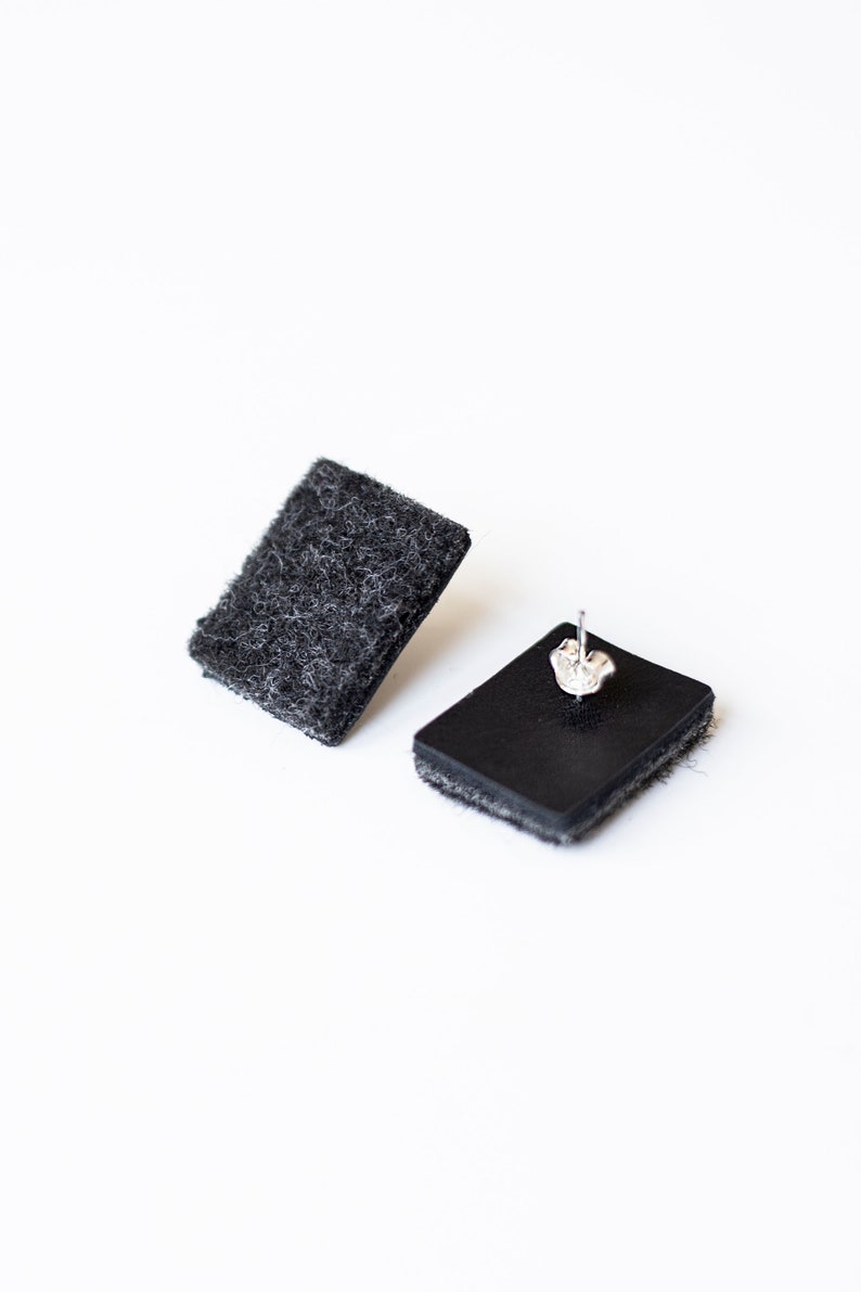 Minimalist Black Rectangle Earrings/ Black Earrings/ Black Studs/ Rectangle Black Studs/ Everyday Studs/ Minimalist Studs / Rectangle studs image 5