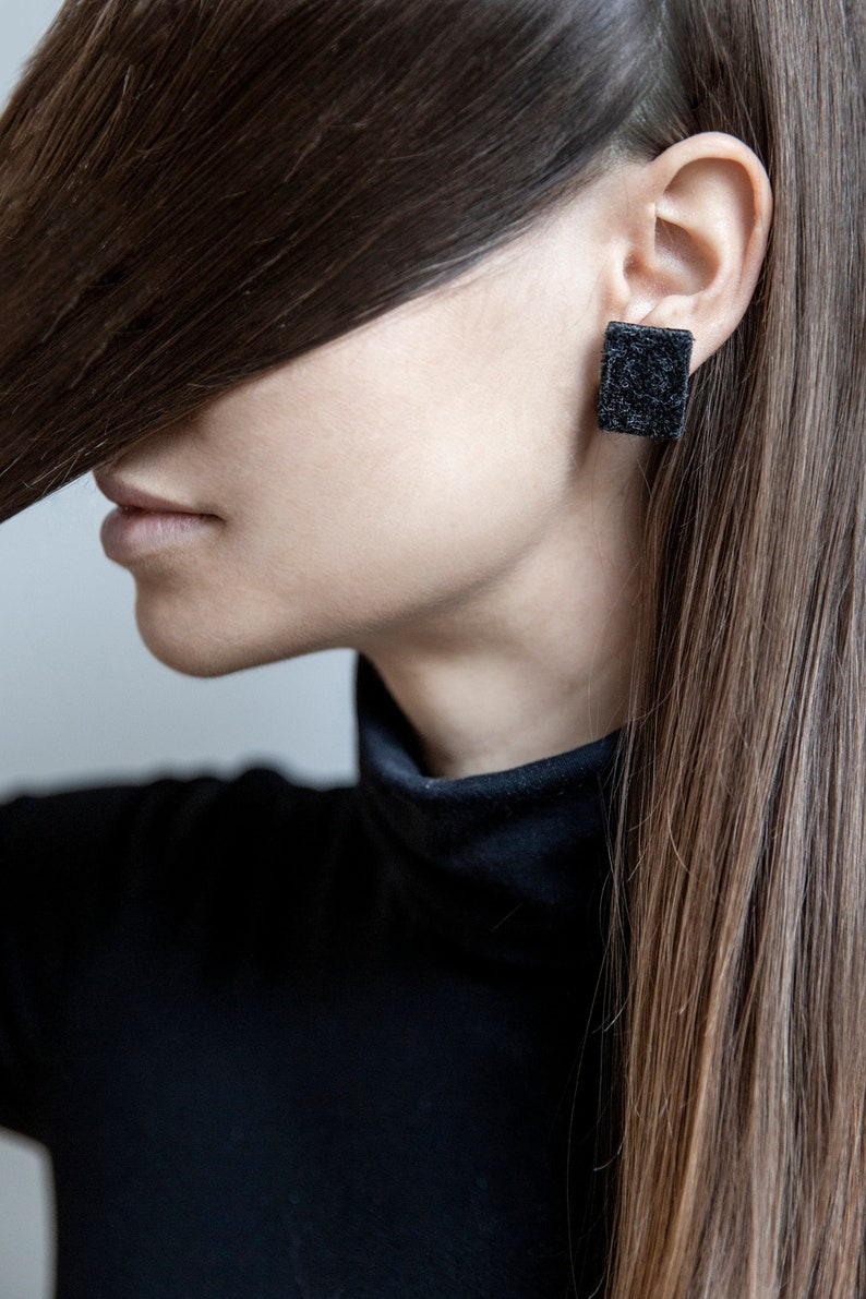 Minimalist Black Rectangle Earrings/ Black Earrings/ Black Studs/ Rectangle Black Studs/ Everyday Studs/ Minimalist Studs / Rectangle studs image 1