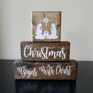 Christmas Begins with Christ ~ Wooden Stacker ~ Christmas Sign ~ Rustic Religious Sign ~ Holiday Decor ~ Christmas Decor