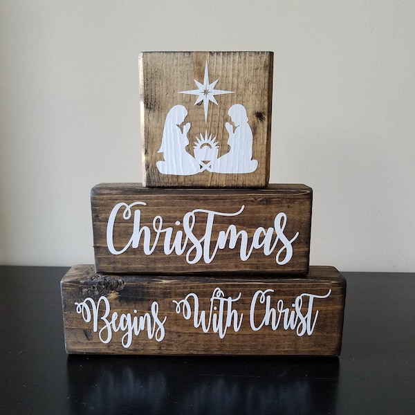 Christmas Begins with Christ ~ Wooden Stacker ~ Christmas Sign ~ Rustic Religious Sign ~ Holiday Decor ~ Christmas Decor
