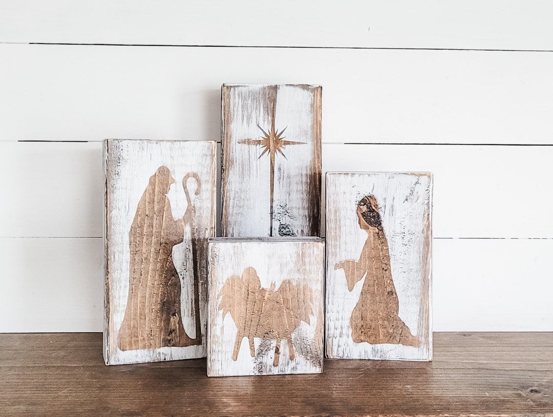Nativity Set, Wooden Nativity Set, Wooden Block Nativity, Manger Set