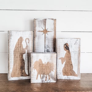 Nativity Set, Wooden Nativity Set, Wooden Block Nativity, Manger Set, Joy to the World, Christmas Nativity, Christmas Decor