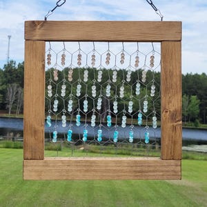 Suncatcher, Chicken Wire Suncatcher, Beaded Suncatcher, Outdoor Decor, Outdoor Suncatcher, Kitchen Decor, Chicken Wire Decor, Beach Decor,
