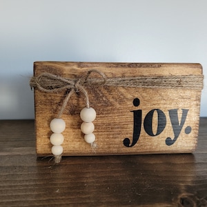 Block Wood Sign | Faith, Hope, Love, Joy, and Family | Shelf Sitters | Tiered Tray Decor