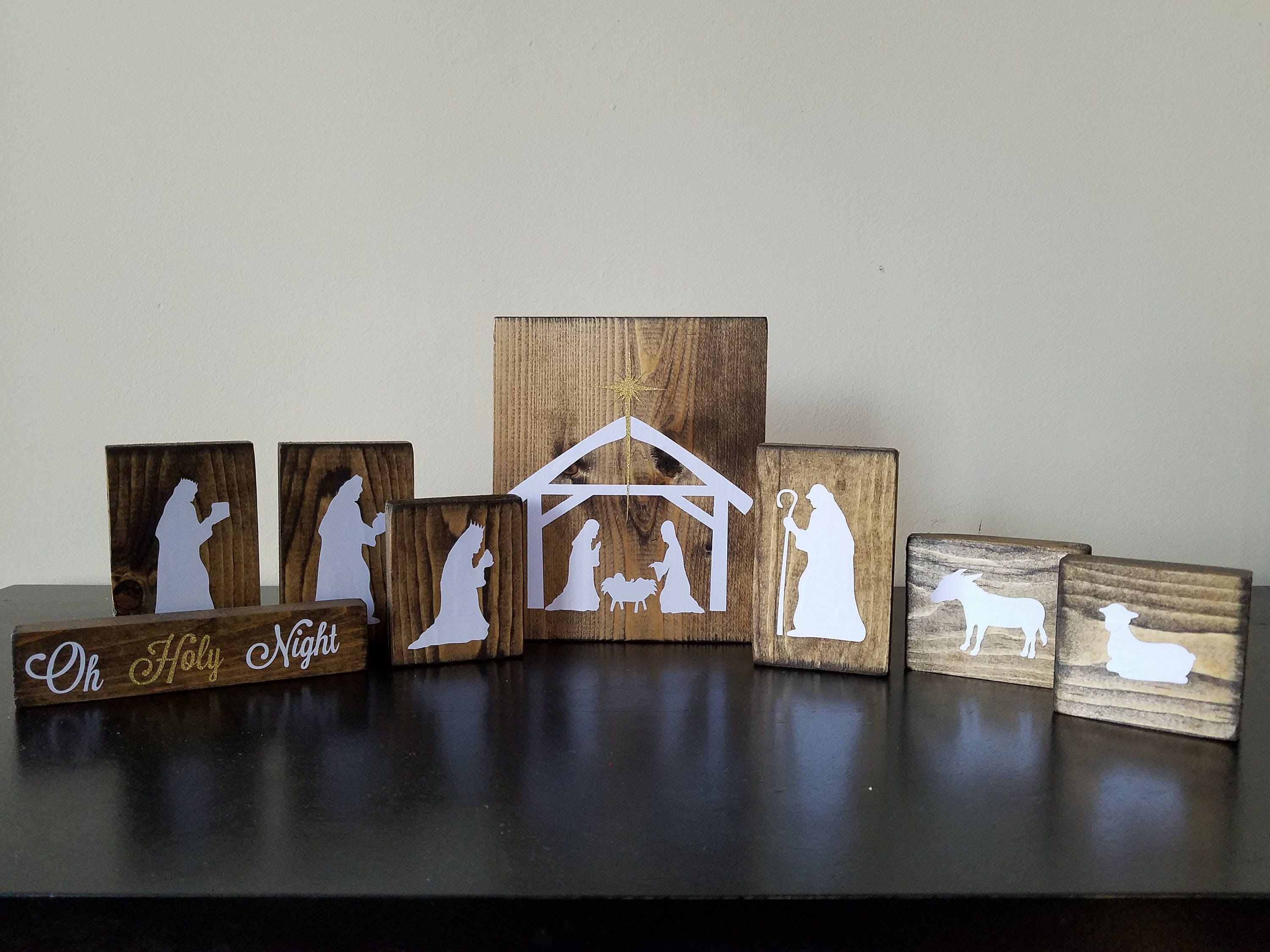 Nativity Set Wooden Nativity Set Wooden Block Nativity Etsy