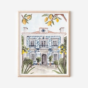 Portugal Art Print - Portugese tegelposter - Citrusboomprint - Lissabon Wall Art - Reiscadeau - Botanische poster