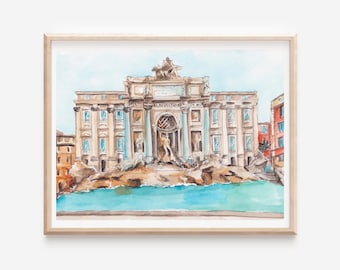 Trevi Fountain Print - Rome Poster - Italy Travel Art - Rome Wall Decor - Gift For Traveler - Europe Travel Art - Trevi Watercolor