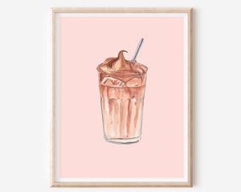 Iced Coffee Print - Cold Brew Print - Dalgona Coffee Art - Coffee Poster - Coffee Gifts - Latte Print - Pink Kitchen Wall Decor