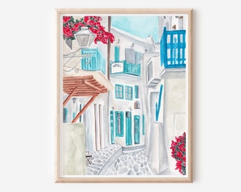 Mykonos Art Print - Greece Poster - Greek Wall Decor - Mediterranean Art - Travel Wall Decor - Greek Island Print - European Art