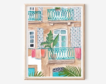 Poster de voyage de Lisbonne - Impression d'art Portugal - Cadeaux portugais - Impression de Lisbonne - Poster de porte - Déco murale bohème chic - Art botanique maison