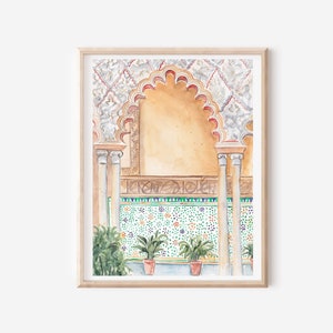 Stampa artistica del Marocco - Stampa murale di Marrakech - Stampa artistica delle porte del Marocco - Stampa di architettura araba - Arte del mosaico marocchino - Stampa di piante da appartamento