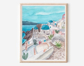 Santorini Print - Greece Wall Art - Mediterranean Art - Greek Poster - Vacation Print - Travel Wall Decor - Coastal Wall Decor - Europe Art