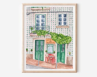 Impression de Lisbonne - affiche du Portugal - impression d&#39;art porte verte - art du carrelage traditionnel - décoration murale de Lisbonne - cadeaux portugais - art mural de voyage