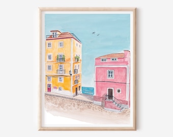 Impression d'art de Lisbonne - Poster du Portugal - Cadeaux portugais - Déco murale de Lisbonne - Tableau de Lisbonne - Art de l'architecture - Impression de la Méditerranée