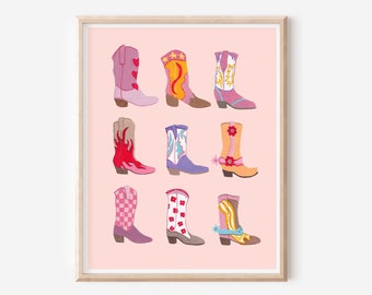 Cowboots Art Print - Western Cowgirl Poster - Pink Preppy Wall Art - Pink Rodeo Poster - Cowboy Boots - Nashville Wall Art