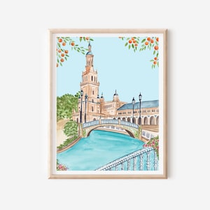 Seville Art Print - Spain Poster - Plaza De Espana - Travel Poster - Spanish Wall Decor - Seville Painting - Spain Wall Art