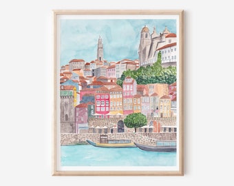 Porto Portugal Art Print - Portuguese Gift - Porto Travel Poster - Colourful Houses Art - Europe City Print - Architecture Art - Cityscape