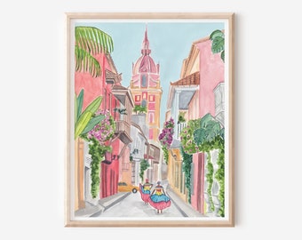 Cartagena Print - Colombia Wall Art - Latin America Poster - Cartagena Cityscape - Colombian Art - Colorful City Art - Spanish Art