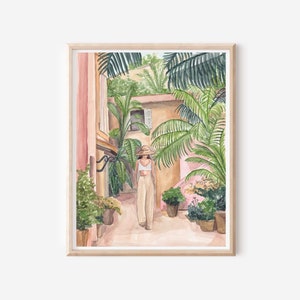 Tropical Girl Art Print - Mallorca Print - Plant Art - Woman Poster - Boho Chic Wall Decor - Botanical Art Print - Feminine Wall Art