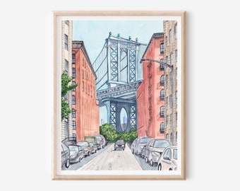 Brooklyn Bridge Print - New York City Poster - Gift For NYC Lover - US Landmark Art - Vintage NYC Poster - Brooklyn Art Print