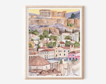 Athens Art Print - Greece Poster - Parthenon Print - Acropolis Art Print - Greek Wall Art - Athens Skyline - Gift For Traveler - City Print