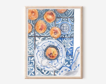 Pastel De Nata Print - Traditional Portugal Food Illustration - Portuguese Gifts - Portugal Tile Art - Lisbon Cake - Kitchen Wall Decor