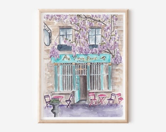 Au Vieux Paris Cafe Print - Parisian Wall Art - Paris Poster - France Art Print - French Cityscape - Europe Travel Art - Travel Gift