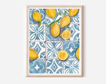 Lemon Art Print - Traditional Portugal Tiles Art - Lisbon Aesthetic - Portuguese Wall Decor - Fruit Market Print - Lemon Decor