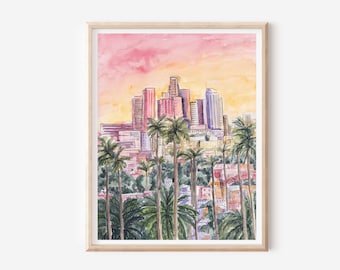 Impresión de Los Ángeles - Póster de California - Arte mural del atardecer en Los Ángeles - Impresión artística de Los Ángeles - Impresión de viaje a EE. UU. - Decoración de pared americana