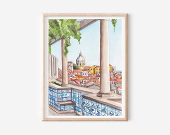 Impression d&#39;art de Lisbonne - Poster Portugal - Art du carrelage traditionnel - Cadeau portugais - Art mural de Lisbonne - Cadeau de voyage - Paysage urbain de Lisbonne