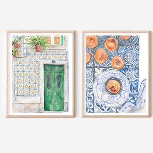 Set di 2 stampe - Stampa artistica del Portogallo - Stampa Pastel De Nata - Parete della galleria di viaggio - Poster di Lisbona - Arte delle piastrelle portoghesi - Arte architettonica