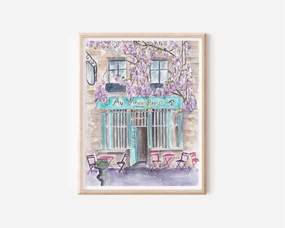 Au Vieux Paris Cafe Print - Parisian Wall Art - Paris Poster - France Art Print - French Cityscape - Europe Travel Art - Travel Gift