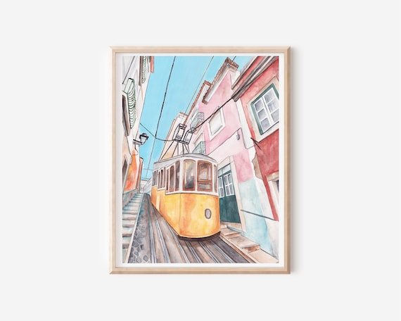 Lisbon Print - Portugal Wall Art - Portuguese Gifts - Travel Wall Decor - Architecture Print - City Painting - Decor Over The Bed