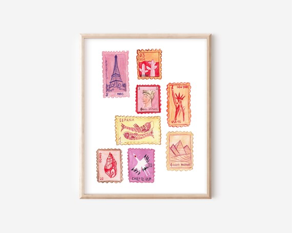 Vintage Stamp Art - Stamp Poster - Grand Millenial Art - Travel Stamp Art - Retro Illustration - Postage Stamp Art - Home Office Decor