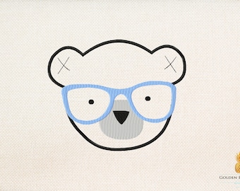 Bear face embroidery design - 5 sizes - teddy bear embroidery design - baby embroidery design - teddy with glasses embroidery