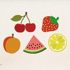Summer fruit mix embroidery design - set of 5 - 5 sizes - exotic embroidery design - fruit embroidery design