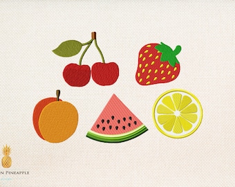 Summer fruit mix embroidery design - set of 5 - 5 sizes - exotic embroidery design - fruit embroidery design