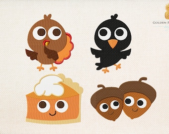 Thanksgiving embroidery design - set of 4 - 5 sizes - sweet embroidery design