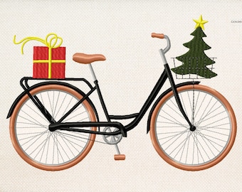Christmas Bicycle embroidery design - 5 sizes - christmas embroidery design - winter bicycle embroidery - vintage embroidery