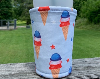 Ice cream Coffee Cozy,Coffee,reusable Coffee Cozy,cozy for Dunkin's Donuts iced coffee, blue coffee cozy,Insulated coffee cozy,patriot