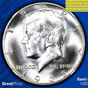 Super Gem MS-66 1965 Kennedy Half Dollar NGC- Not the more common SMS type. Spotless and brilliant-Current Ngc price guide list 210 Dollars.