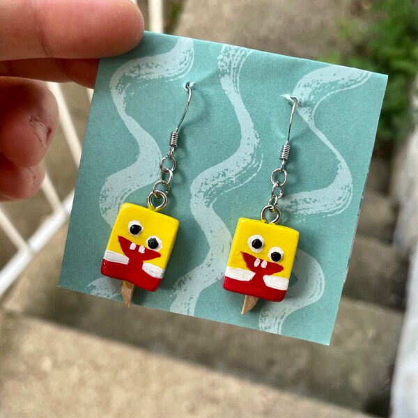 Mini Spongebob Popsicle Earrings - Polymer Clay