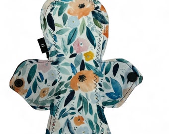 Floral 11 Inch Reusable Cloth Menstrual Pad, Bamboo Core