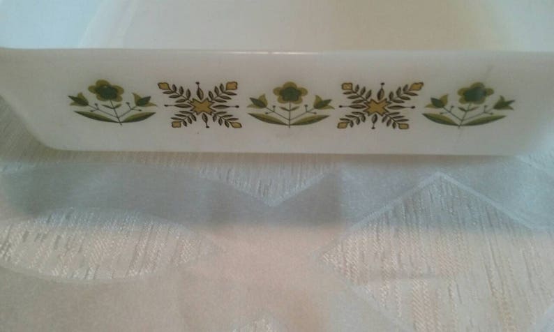 Vintage Anchor HockingFire KingMade in the USASquare Cassarole DishBakewareCookwareGreen Floral DesignAntique Decorative Kitchen