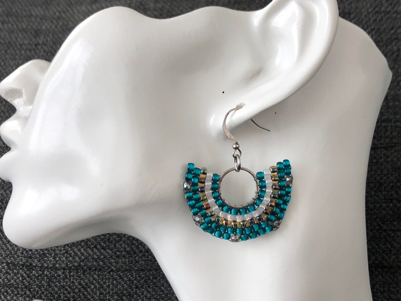 Download Beaded hoop fan earring with brick stitch deep blue color | Etsy