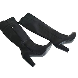 Vintage Black Leather Boots By Davos Gomma  / Heels Boots Women Size EUR 37 / UK 4 Made in Italy