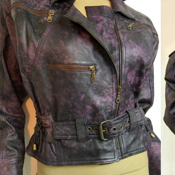 Vintage Leather Biker Jacket Rocker Women Motorcycle Leather Jacket Size S / M