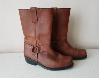 Vintage Men Motorcycle Boots by Kochmann Camel Brown Leather Rocker Boots Size EU 44 / UK 9.5 / US 10,5