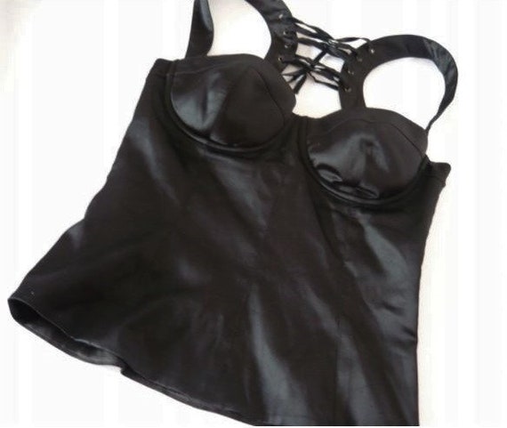 Women Black Corset Silk Crop Top Vintage Gothic L… - image 9