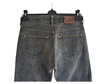 90s Vintage Lee Denver Jeans Black Acid Wash Denim Bell Bottom Lee Jean Size W32 L36